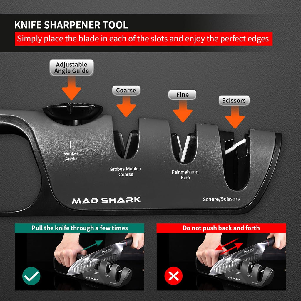 Knife Sharpener, 6 Adjustable Sharpening Angle, Coarse & Fine Knife Sharpener Tool, Handheld Manual Knives Sharpener
