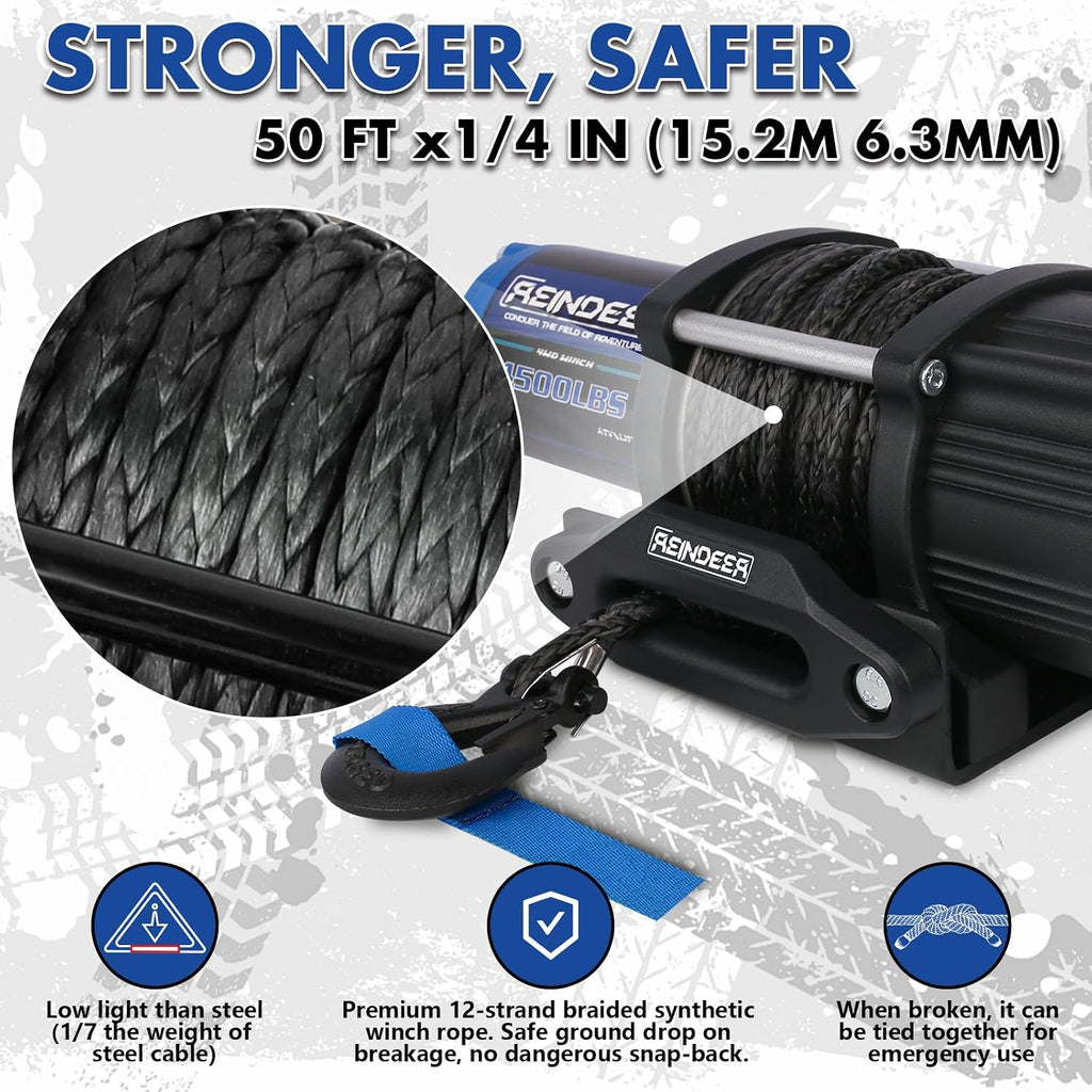 Electric Winch Kit 4500lbs with Synthetic Rope, IP67 Waterproof 12V with Wireless Remote & Wired Remote Control