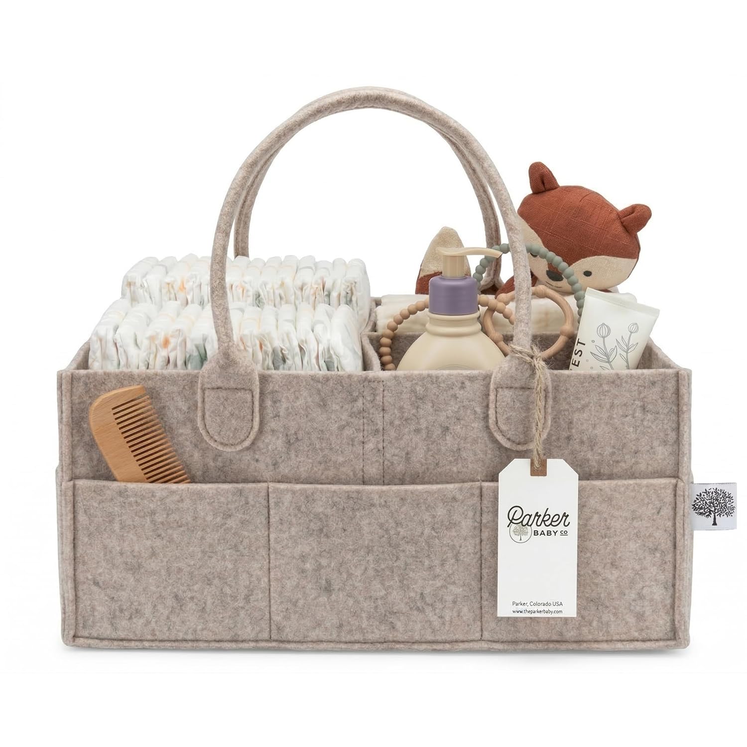 Diaper Caddy - Nursery Storage Bin and Car Organizer for Diapers and Baby Wipes - Oatmeal, Large