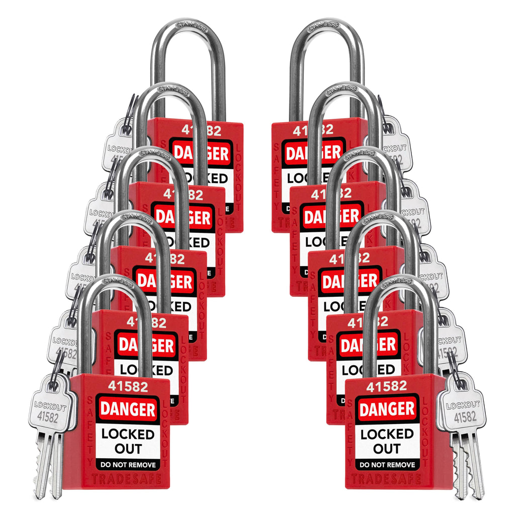 Lockout Locks, 10 Red Loto Locks Keyed Alike, 2 Keys Each