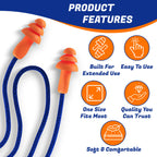 Quality Reusable Earplugs 100 Pair - 25dB Corded Silicone Ear Plugs for Shooting Construction Work Ear Plugs