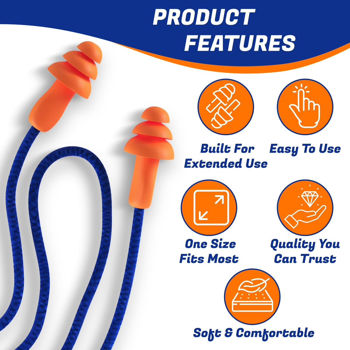 Quality Reusable Earplugs 100 Pair - 25dB Corded Silicone Ear Plugs for Shooting Construction Work Ear Plugs