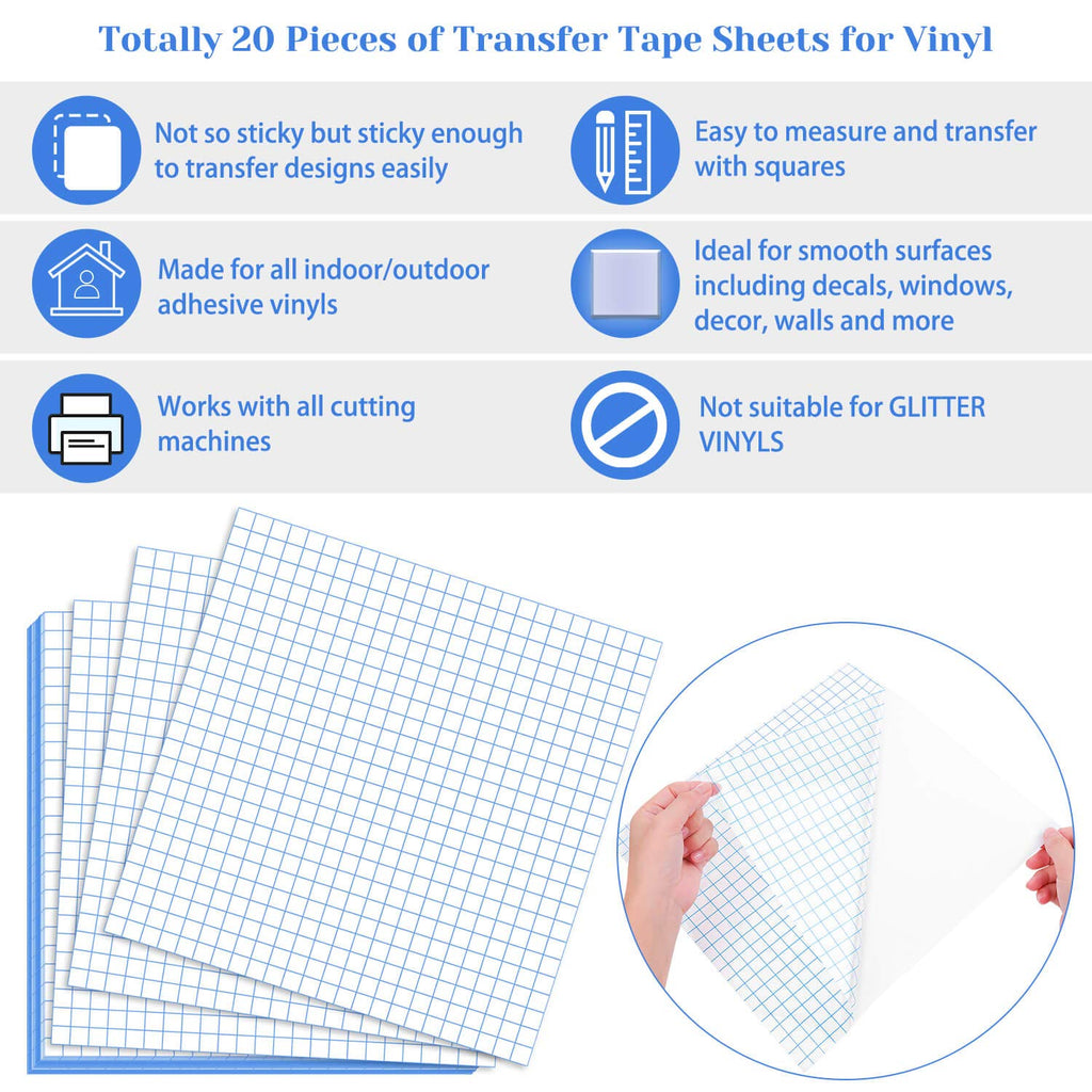 Transfer Tape, 20 Pack Transfer Tape Clear Contact Paper for Craft