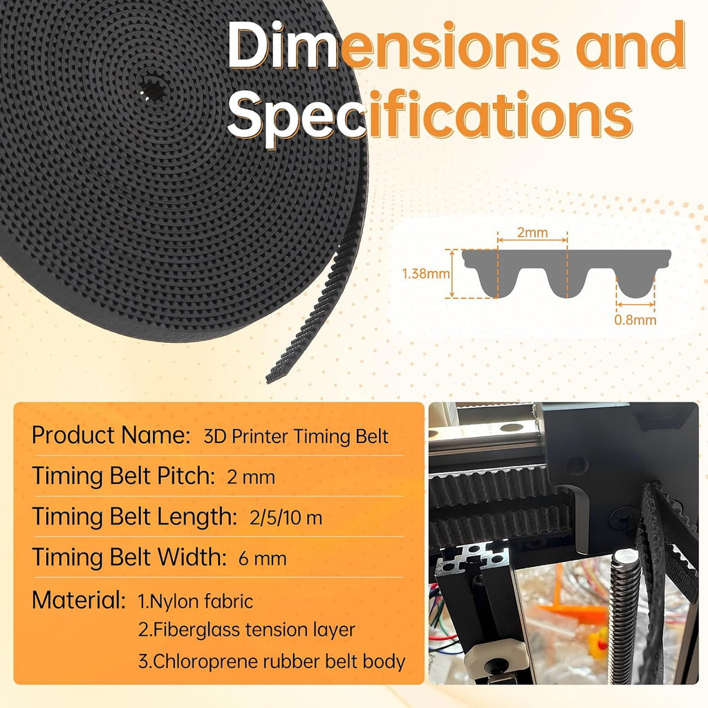 GT2 Timing Belt 5 Meters(16.5ft) Length Open Belt 2mm Pitch 6mm Width