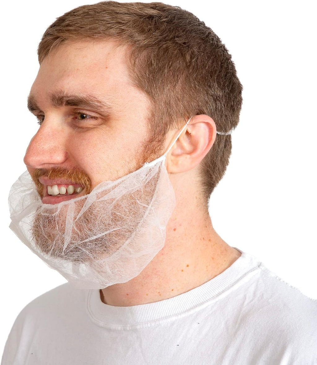 Beard Nets, White Disposable Beard Covers, Beard Net for Food Service, Cooking, Cleaning