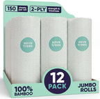 Bamboo Paper Towels 12pk - 1800 Sheets Bleached Paper Towel Rolls Ultra Absorbent & Durable Eco-Friendly Paper Towels