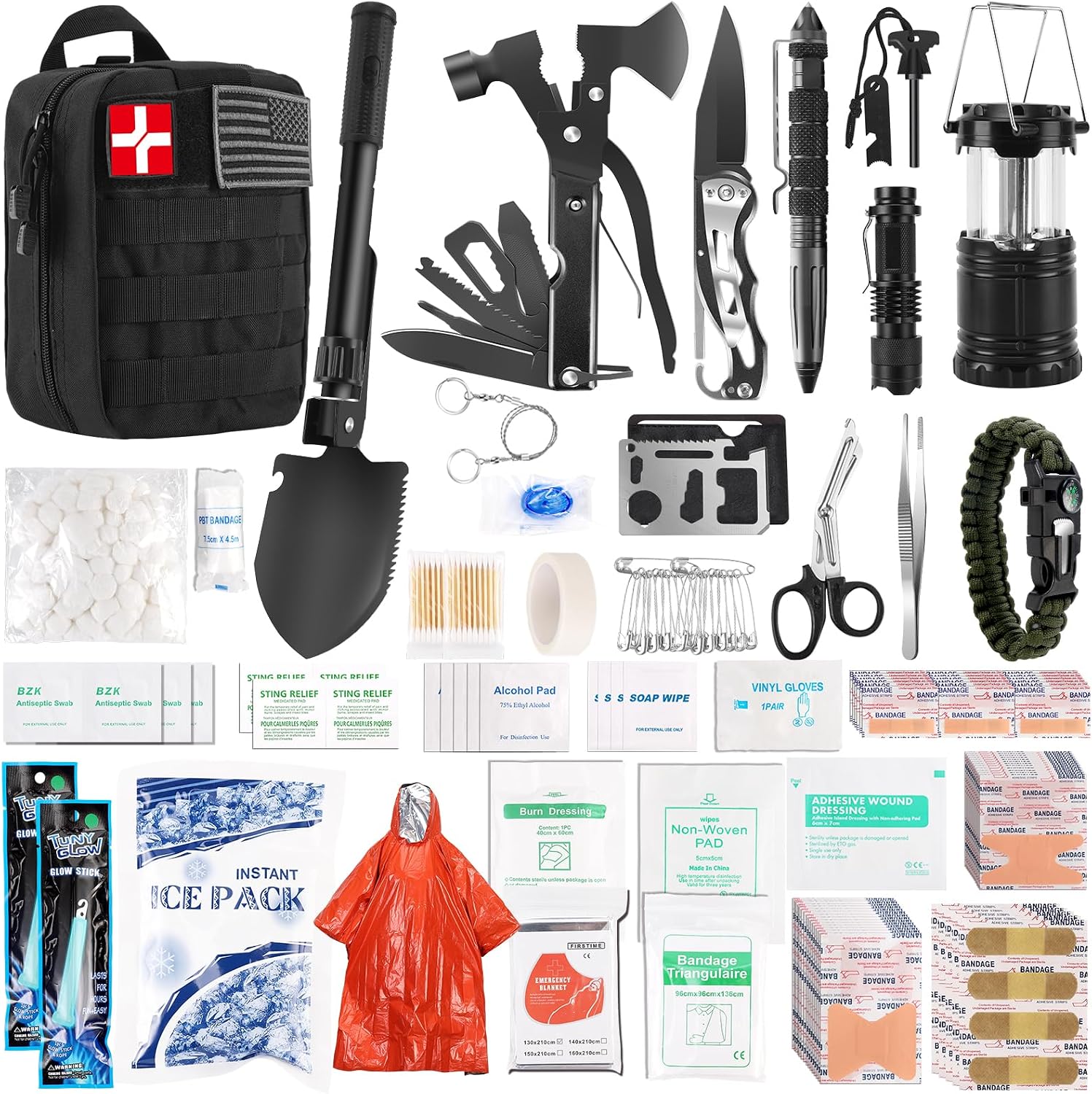 318 PCS Emergency Survival Kit, Survival Gear and Equipment First Aid Kit Med Supplies for Vehicles Travel Car
