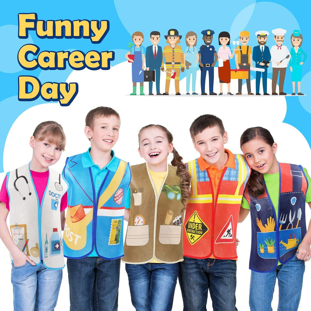 10 Pcs Kids Community Helper Dress Up Vest Career Cosplay Cloth Toddlers Occupation Pretend Play Costume (3-5 Years)