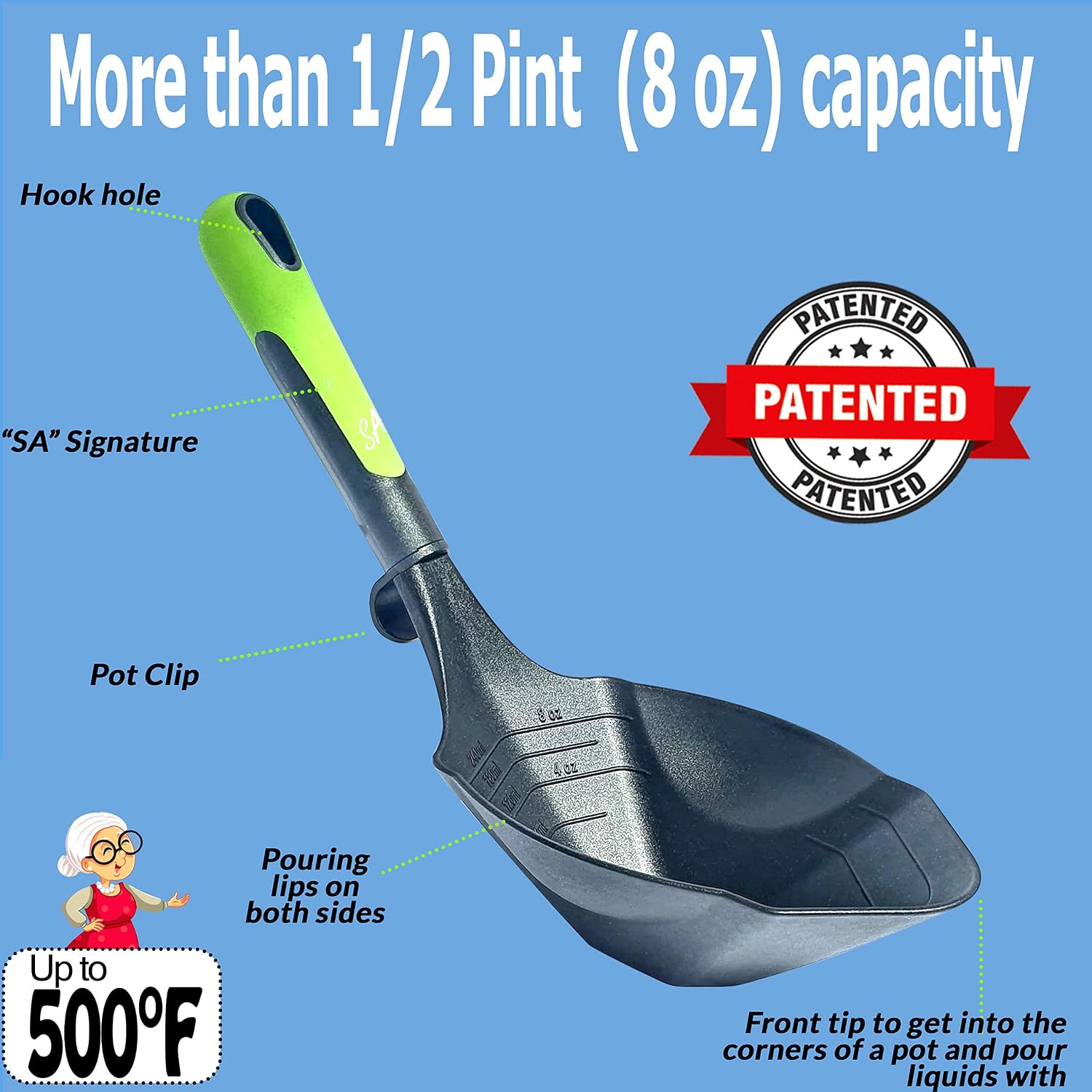 Jar lifter and Canning Ladle 1/2 Pint Capacity - Canning Supplies with Magnetic lid lifter + Bubble Popper (Assembled