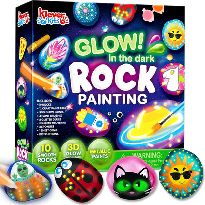 Rock Painting Kit- Glow in The Dark Rock Kit, Arts and Crafts for Kids Ages 6-12, Art Supplies Toy, Kids Craft Paint