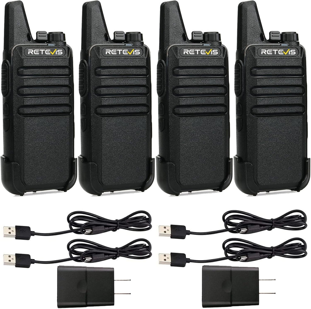 RT22 Compact & Lightweight FRS Walkie Talkies Long Range (4 Pack) | For Small Business, Camping, Hiking, Cruise, Safe