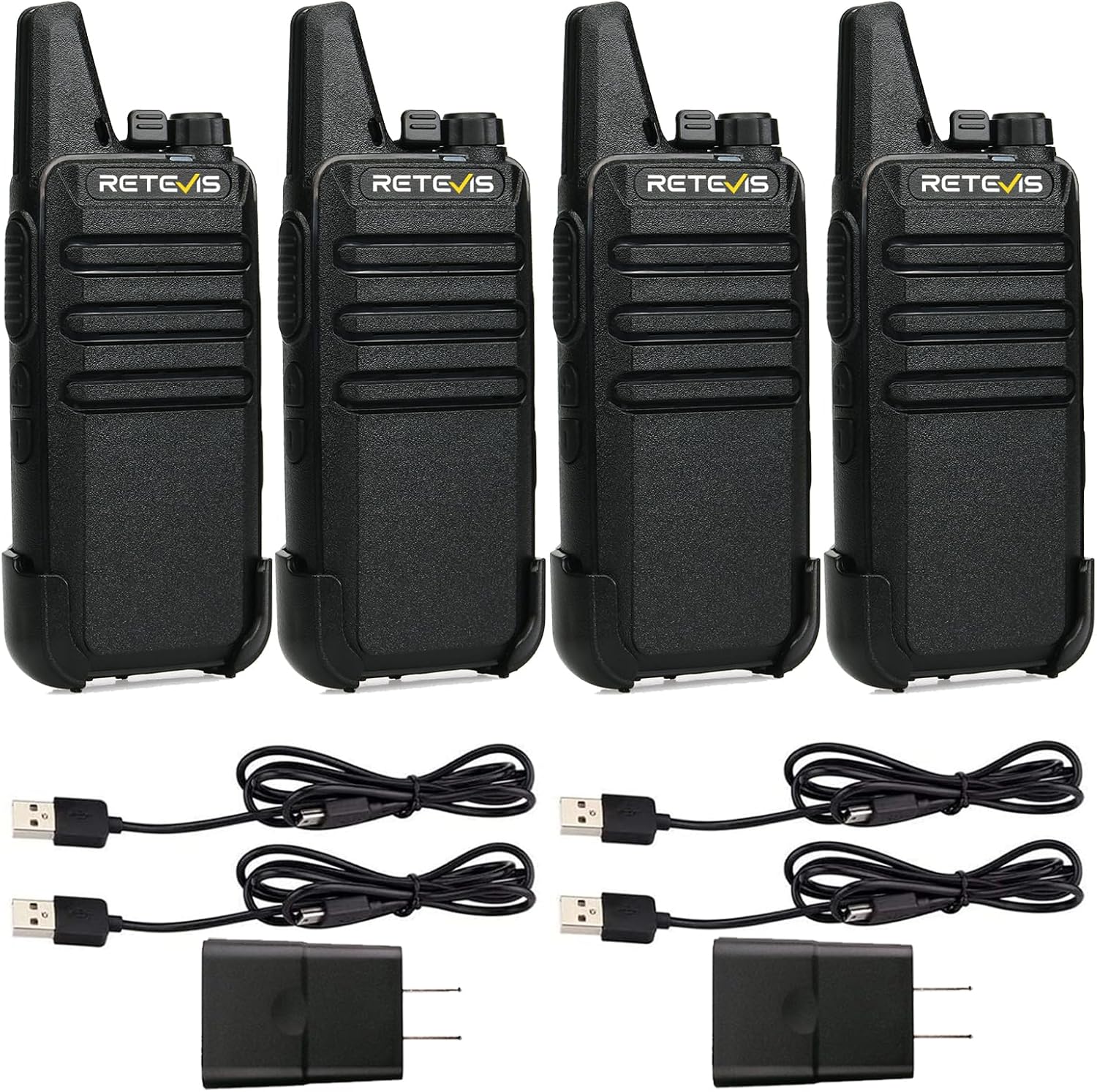 RT22 Compact & Lightweight FRS Walkie Talkies Long Range (4 Pack) | For Small Business, Camping, Hiking, Cruise, Safe
