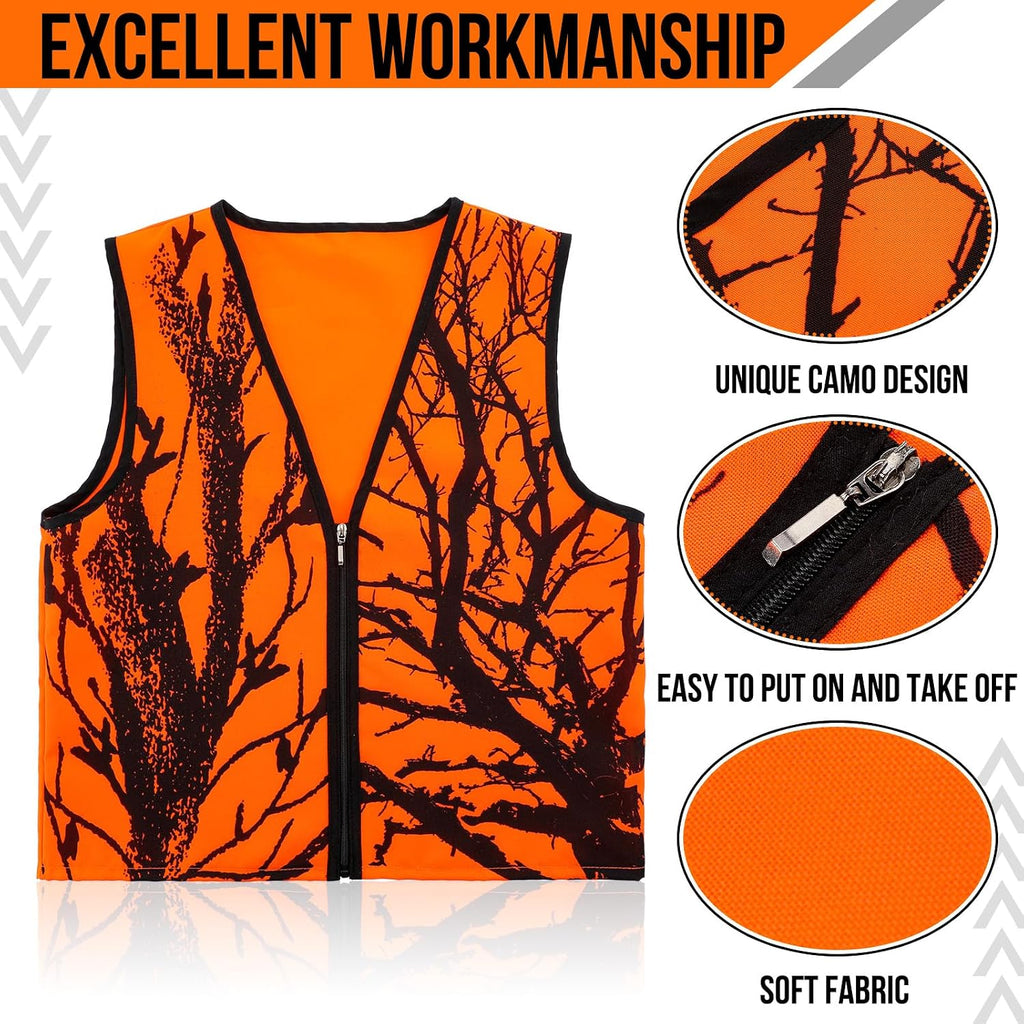 2 Pcs Kids Hunting Vest & Beanie Set Reflective Hunting Clothes Blaze Vests for Night Hiking Outdoor