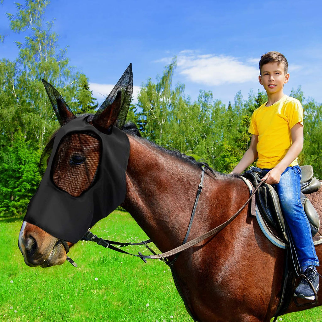 3 Pcs Horse Fly Mask with Ears UV Protection Full Face Fly Masks for Horses Elastic Smooth Breathable Comfortable Fit