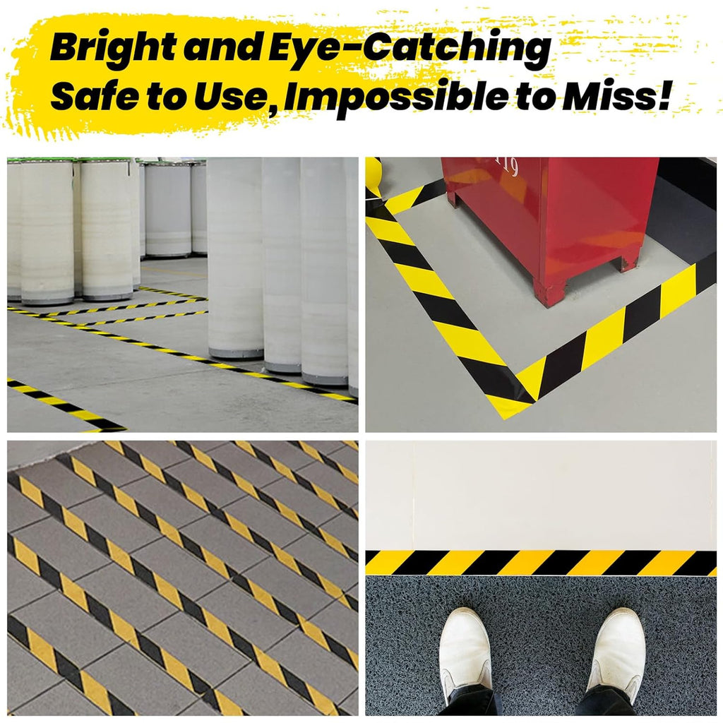 ADHES Black and Yellow Safety Tape, 2 Inch X 108 Feet Warning & Hazard Tape | Weather-Resistant Caution Tape Roll for