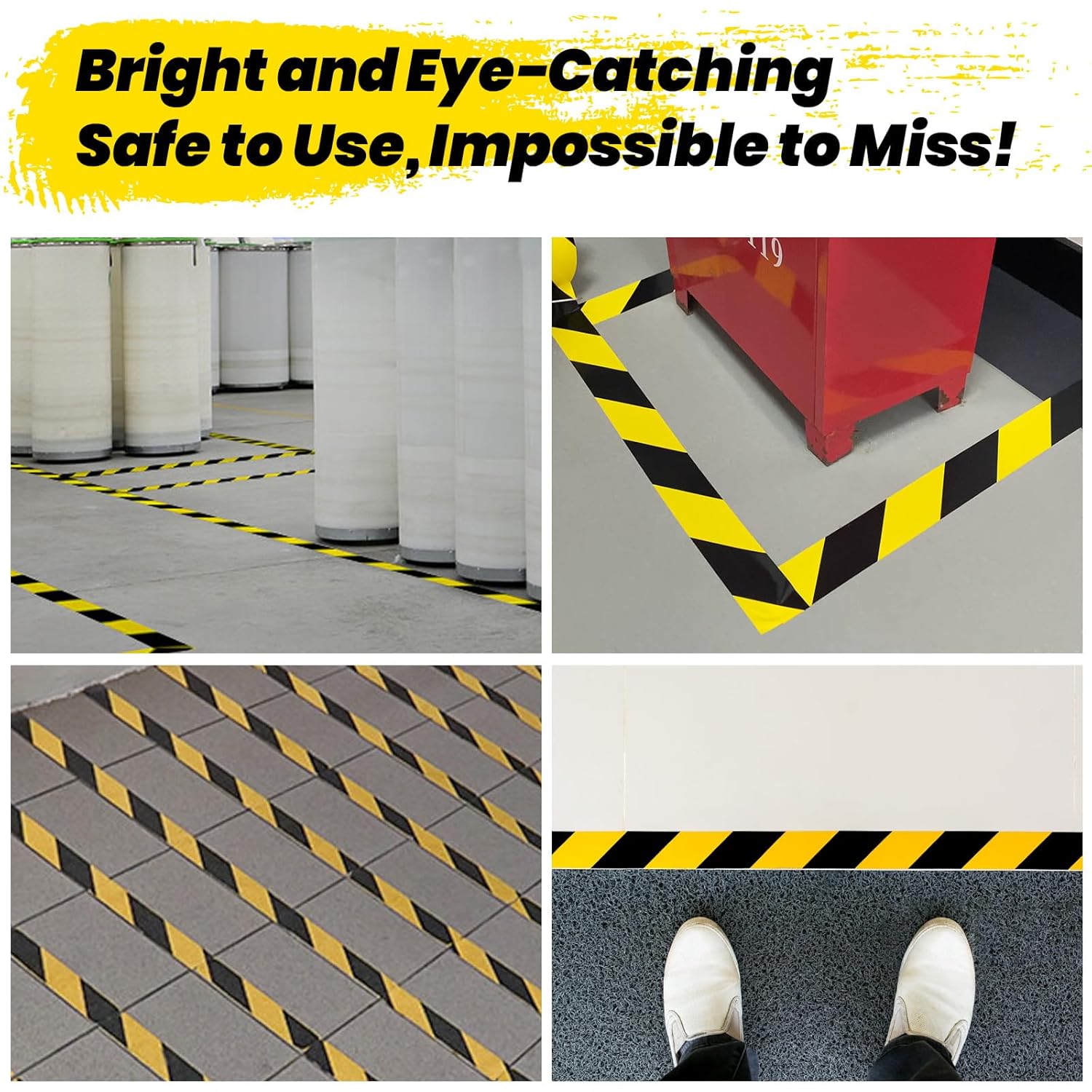 ADHES Black and Yellow Safety Tape, 2 Inch X 108 Feet Warning & Hazard Tape | Weather-Resistant Caution Tape Roll for