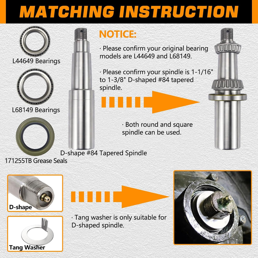 2 Sets L68149 L44649 Trailer Hub Bearings Kit with Tang Washers
