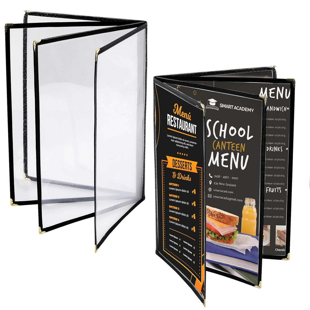 Menu Covers 8.5 x 11 Inch Restaurant Menu-Holder - 2PCS 4 Page 8 View Transparent Menu Sleeve,Fits A4 Size Paper for