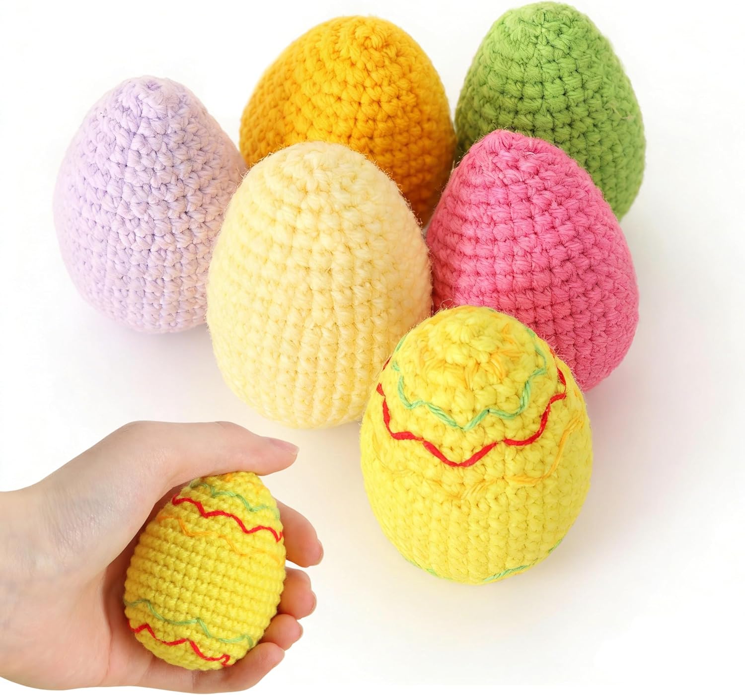 Crochet Easter Eggs Decor 6 Pcs Easter Eggs Decorations Eggs Figurines Porcelain Egg Decorative for Easter Basket