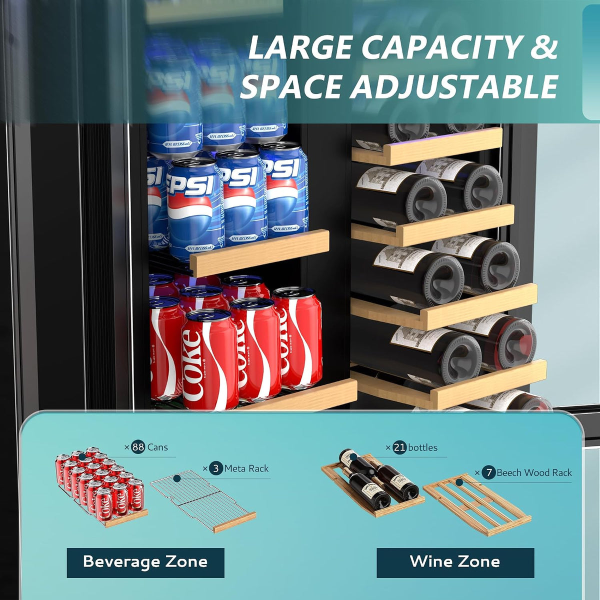 24 Inch Wine and Beverage Refrigerator, Dual Zone Wine Cooler