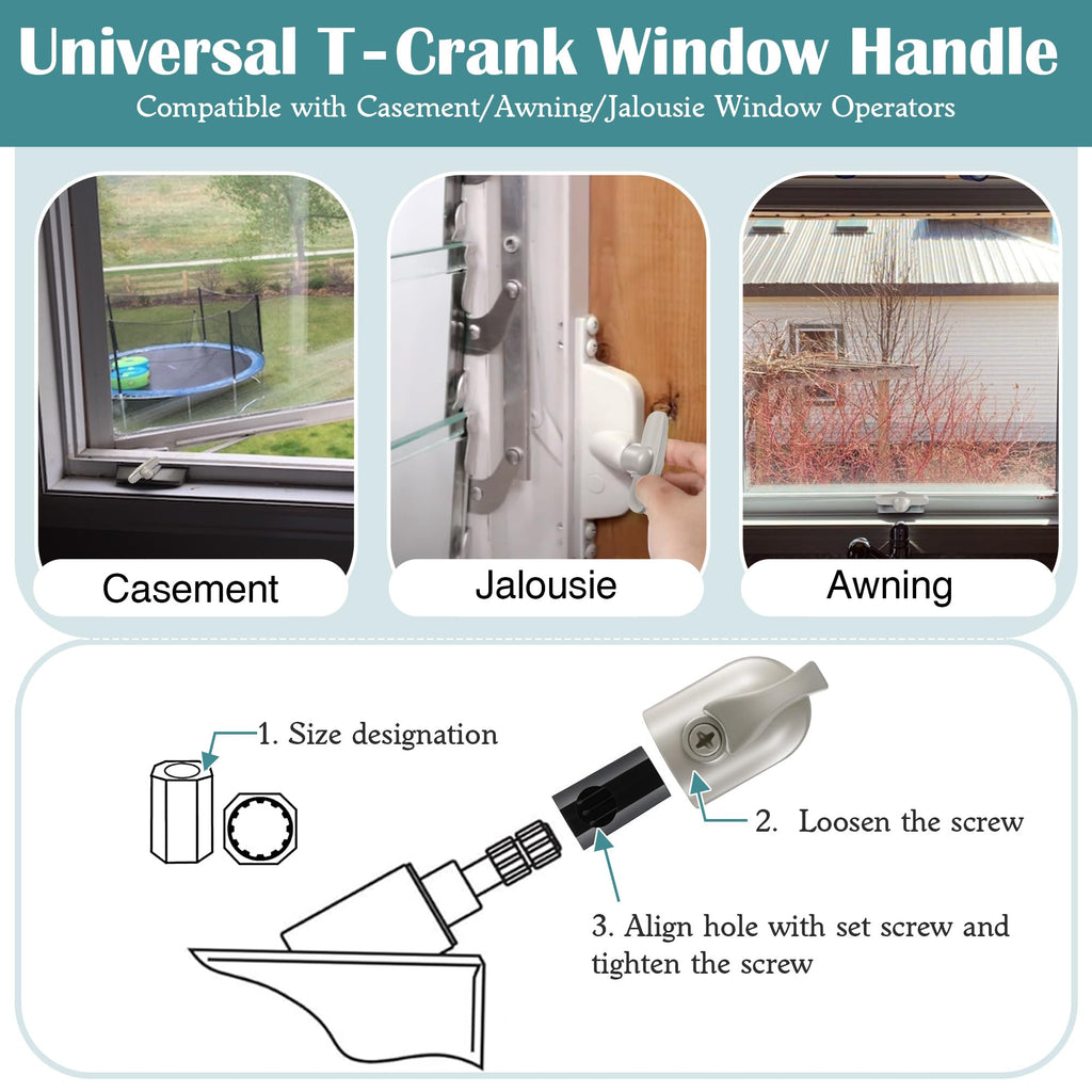4 Pack Universal Tee Crank Casement Window Handles, White Beige
