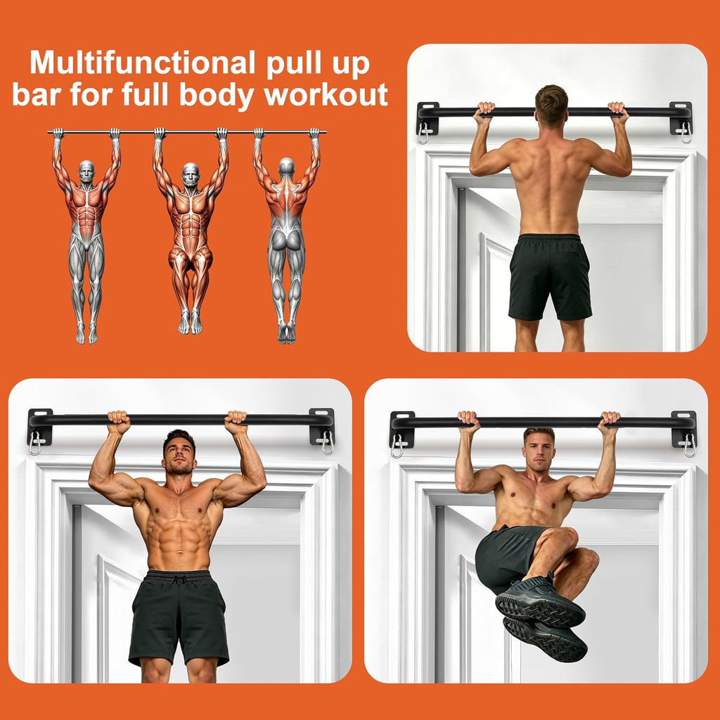Wall Mount Pull Up Bar, Heavy Duty Alloy Steel Hanging Bar for Exercise, Multi-Functional Doorway Pull Up Bar for