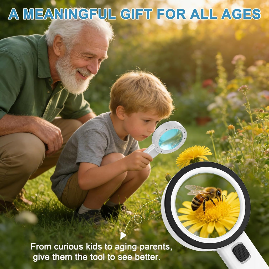 Magnifying Glass with 12 LED Lights for Senior Reading, 10X | Ultra-clear Handheld Reading Magnifier for Seniors