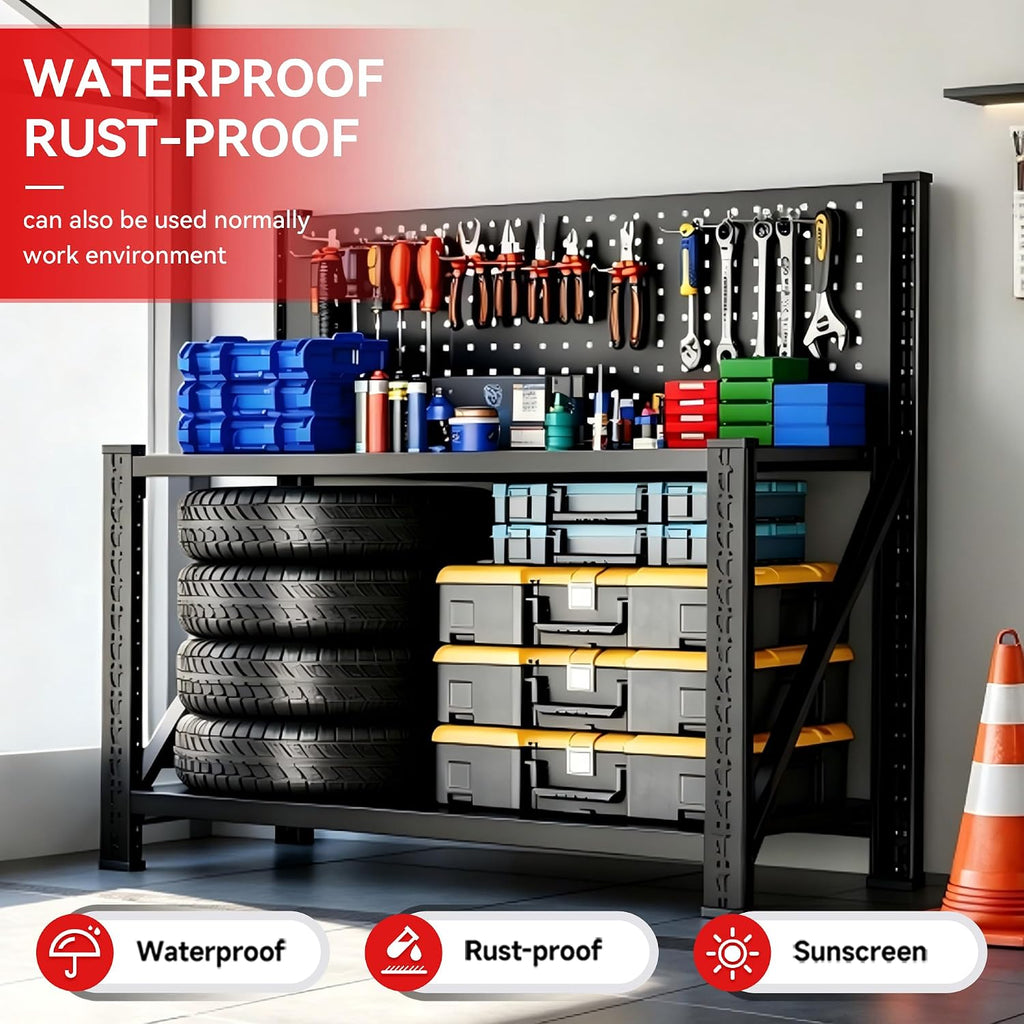 Heavy Duty Workbench with Pegboard, Garage Tool Storage Table | Adjustable metal tool work stand, heavy duty storage