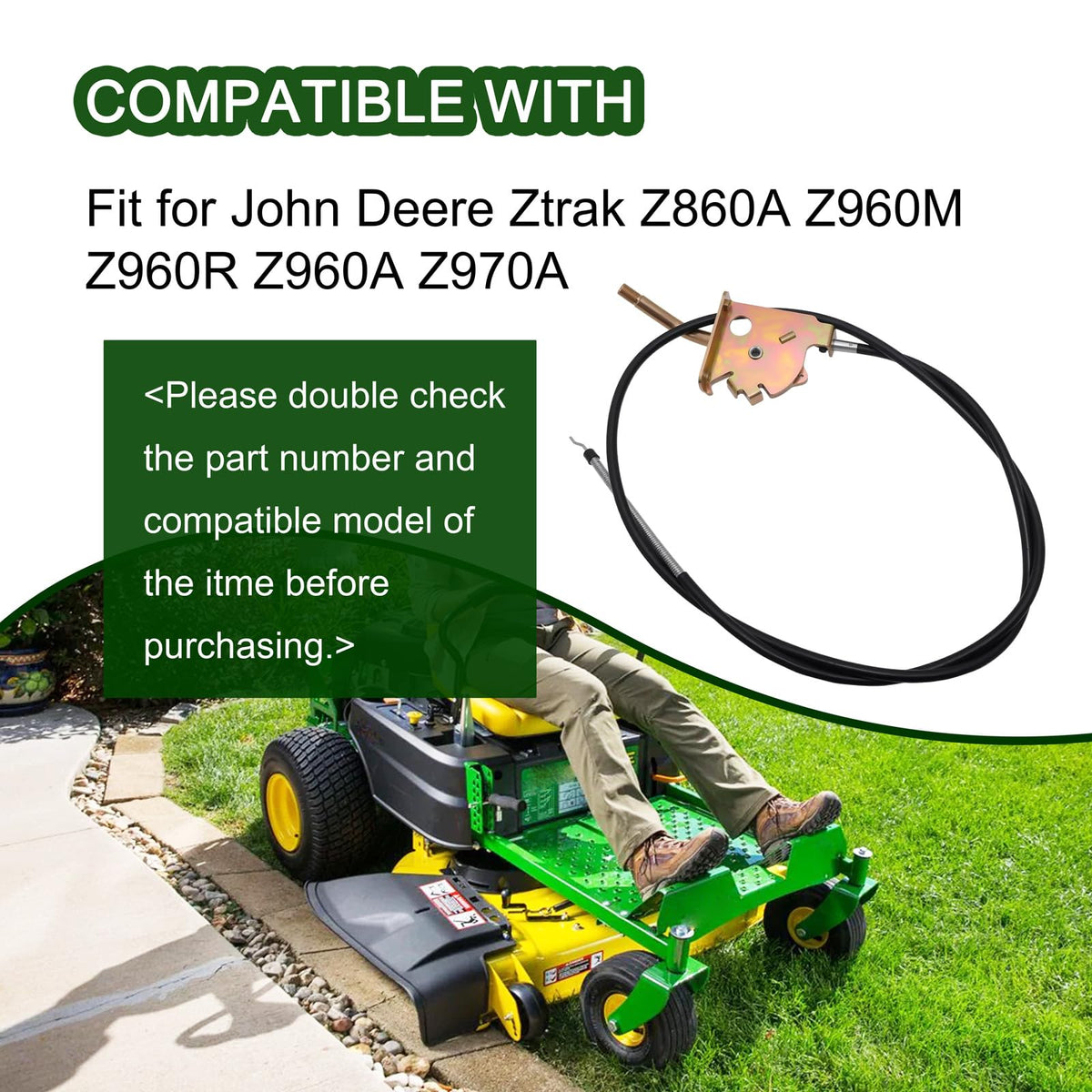 repustor Throttle Control Cable AUC11502 for John Deere Ztrak Lawn Mowers