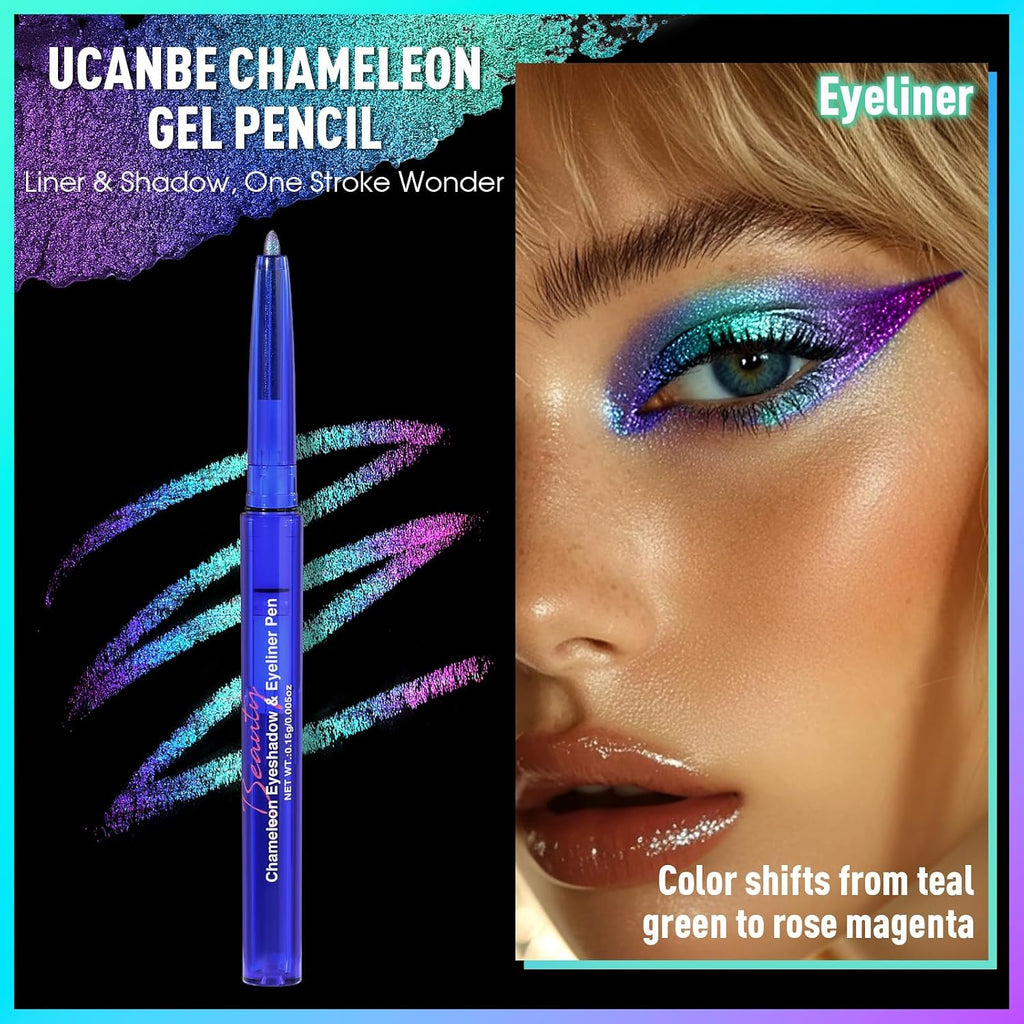 Chameleon Eyeshadow & Eyeliner Gel Pencil-Multichrome Shifting Colors Metallic Glitter Eye Makeup,Waterproof