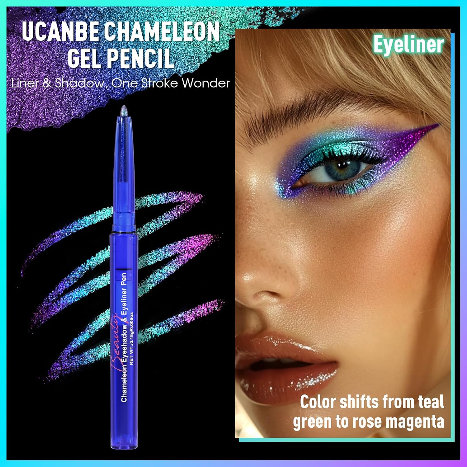 Chameleon Eyeshadow & Eyeliner Gel Pencil-Multichrome Shifting Colors Metallic Glitter Eye Makeup,Waterproof
