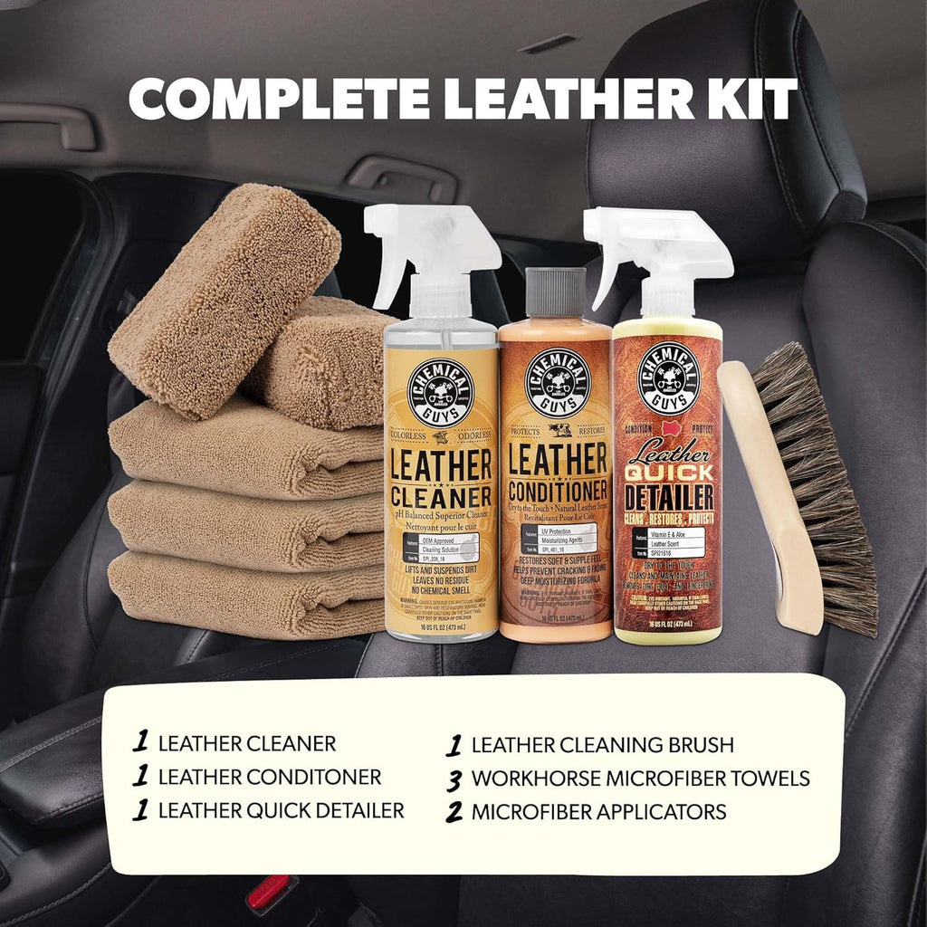 Leather Cleaner and Conditioner Detailing Kit - Leather Care Kit For Natural, Synthetic, Faux, Pleather, and More for