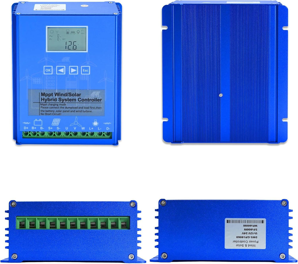 Wind Solar Hybrid Charge Controller, 1400W Wind and Solar Charge Controller, Auto 12V/24V Battery Off Grid Controller