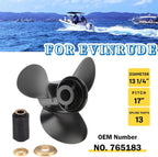 13 1/4x17 Upgrade Aluminum Boat Propeller for BRP,Johnson,Evinrude,OMC Stern Drive 40-140HP 13 Spline 13.25Diax 17Pitch Replace OEM 765183 Rh(Hub Kits Included)