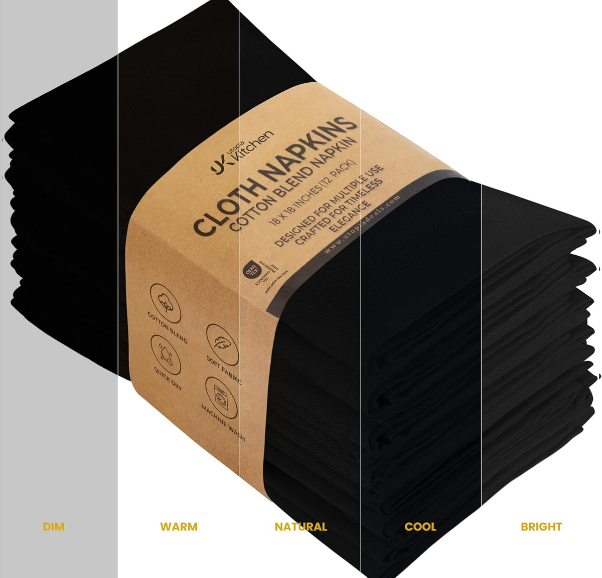 Cotton Blend Black Cloth Napkins [12 Pack, 20x20 Inch]