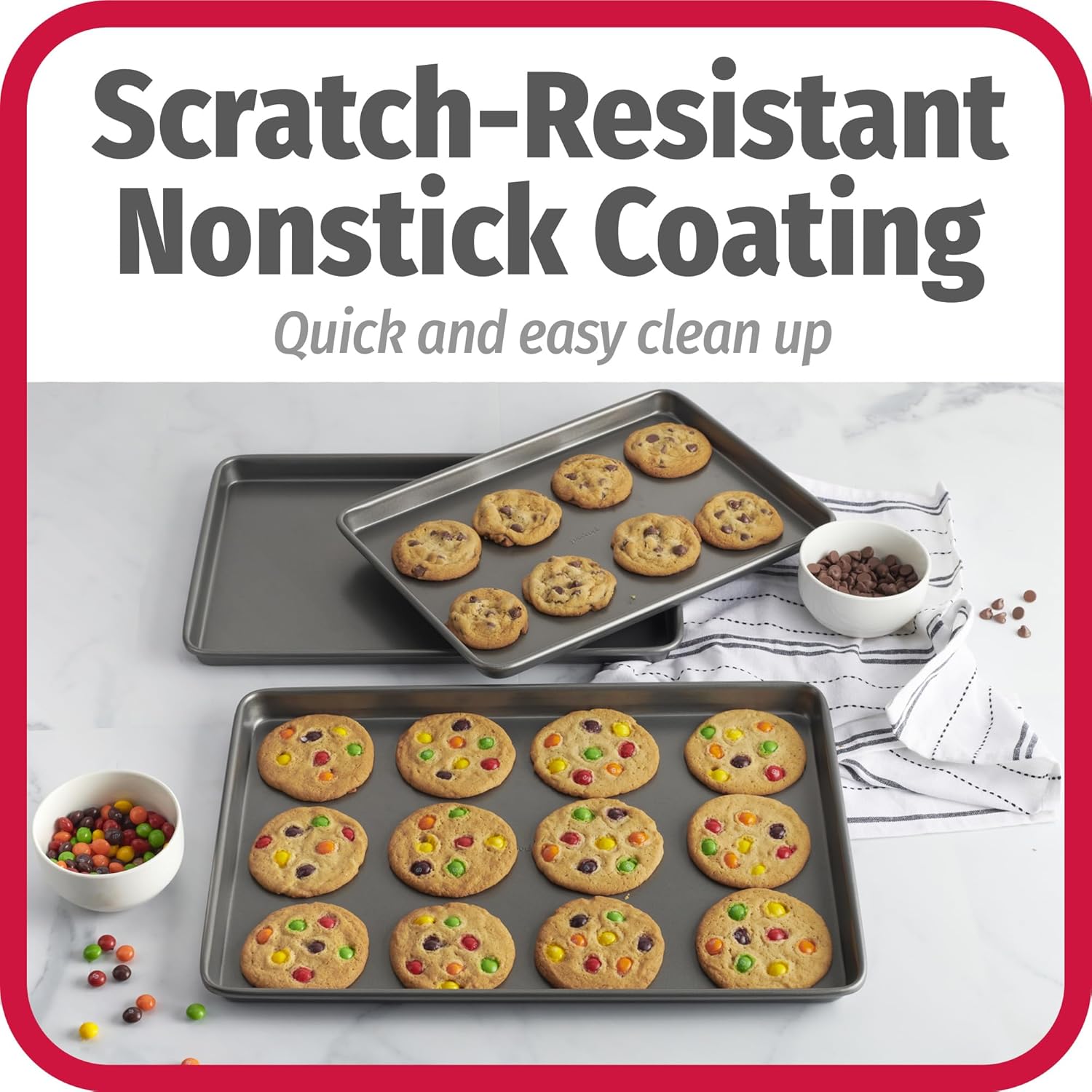 Everyday Nonstick Baking Sheet Set, 3 Pack Includes Small (13×9) Medium (15×1) and Large (17×11) Pans Carbon Steel