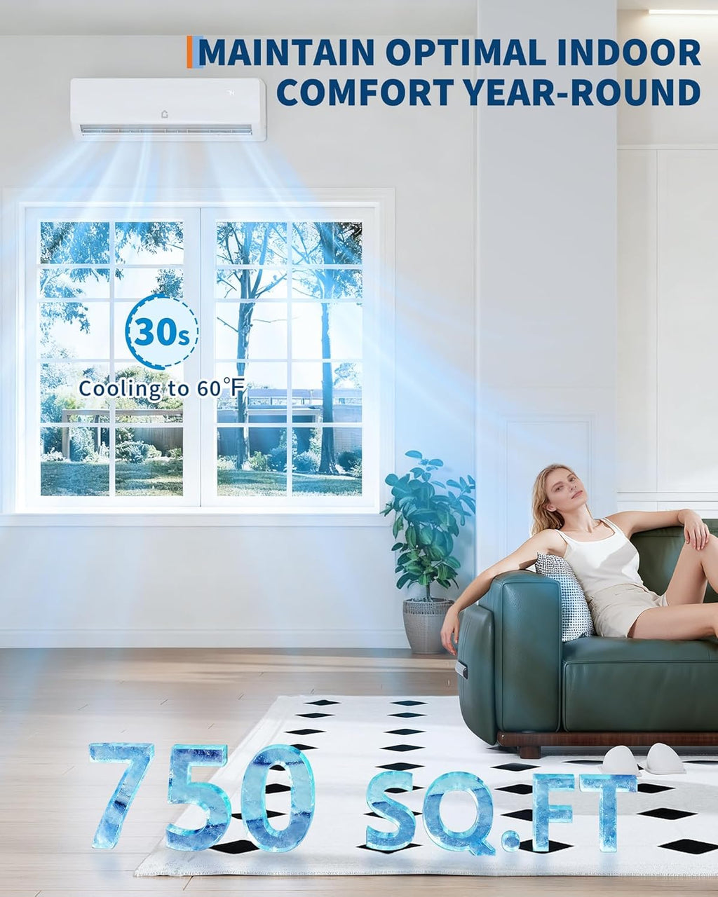 12000 BTU Mini Split Heat Pump AC, 19 SEER2 Inverter Ductless Wall-Mount Air Conditioner & Heater, 6-in-1 Modes