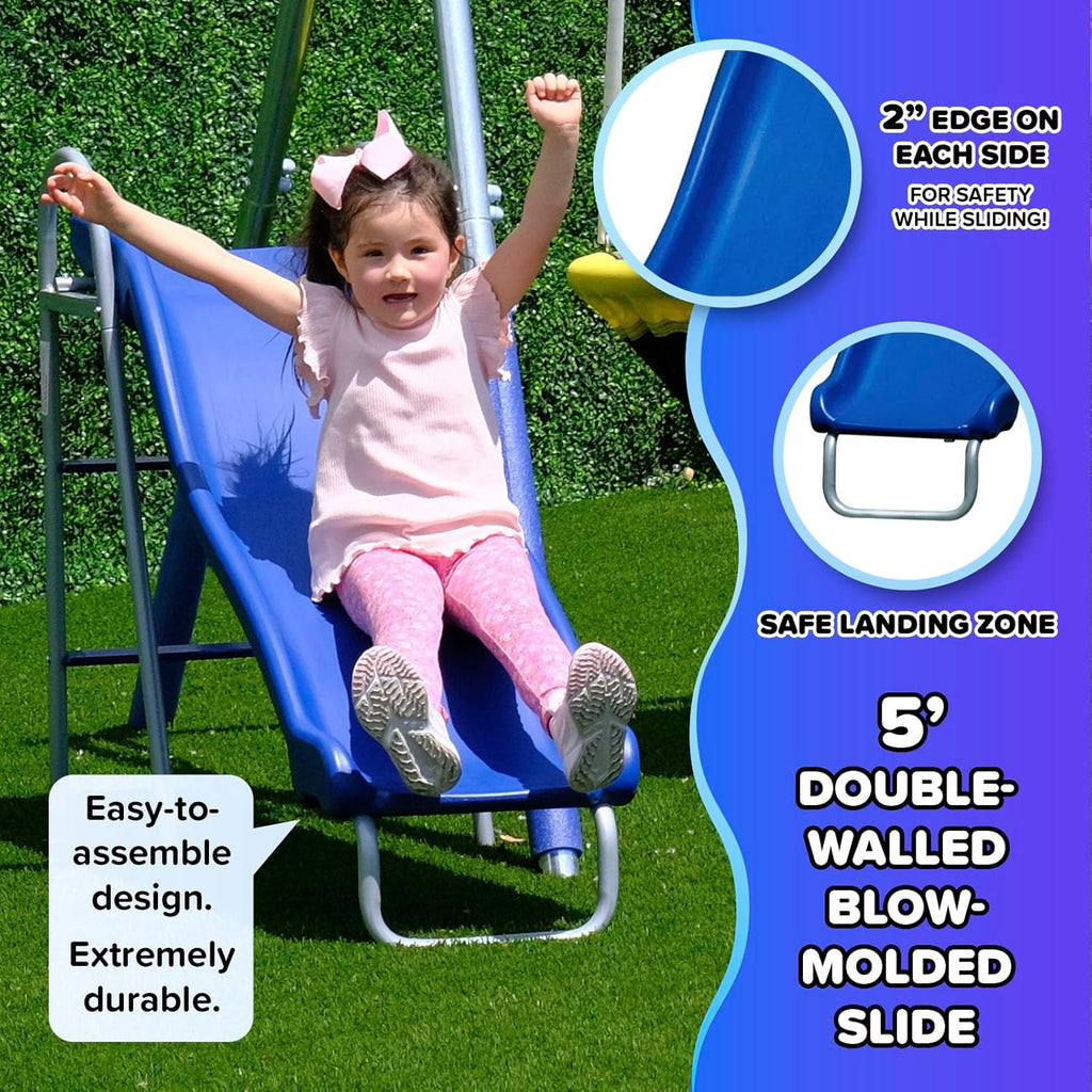 Taylor 700lbs Galvanized Metal Swing Set for Kids for Backyard & Outdoors with Teeter-Totter, Saucer & Standing