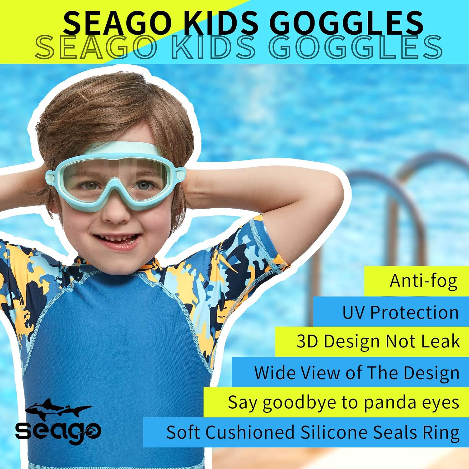 Swim Goggles 2 Pack Anti-Fog Anti-UV Wide View Swimming Goggles for Kids 3-14