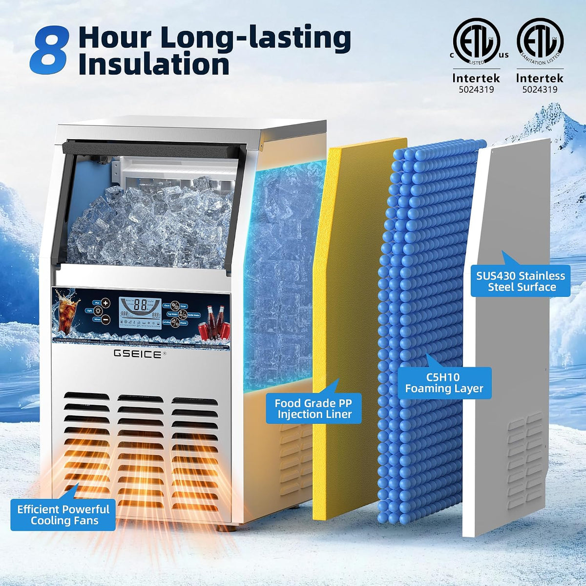 Commercial Ice Maker Machine (80lbs/24H with 12lbs Ice Storage)