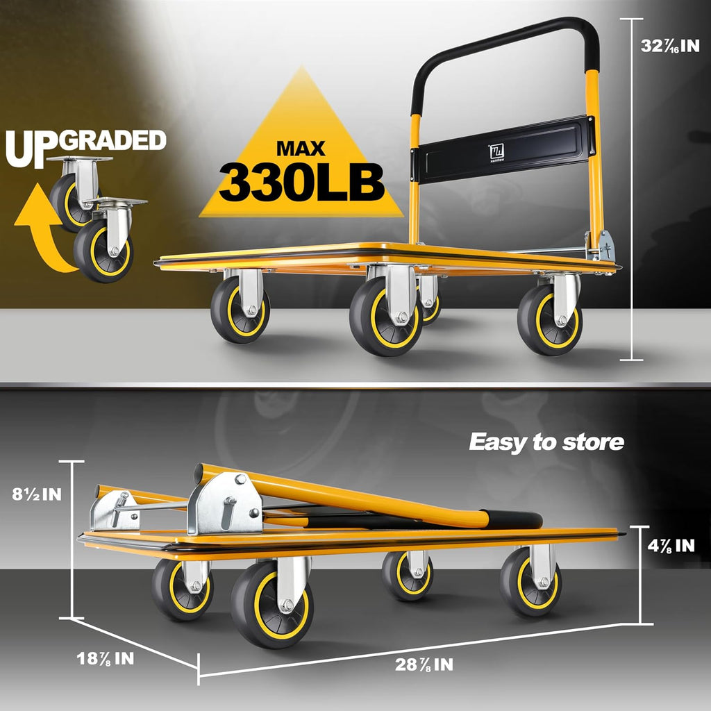 Push Cart Dolly, Foldable Moving Platform Flat Cart, 330 lb, Yellow