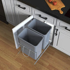 Double Pull-Out Trash Can, 35QT Under-Cabinet Kitchen Bin, Metal Frame, Grey, Fits Above 18” Opening Cabinets