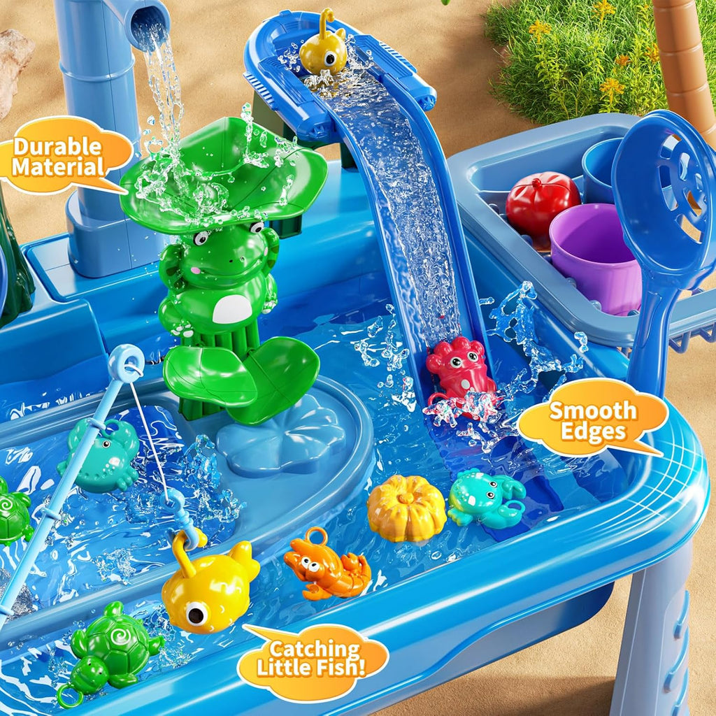 Water Table Play Sink Toy for Kids 2 3 4 5 6 Years Old - Outdoor Kitchen with Running Water, Fishing Games, Toddler