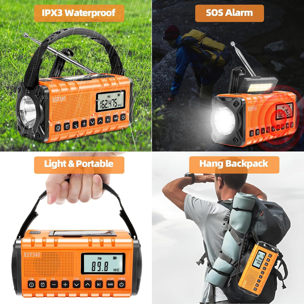10000mAh Emergency Radio with NOAA Weather Portable Solar Powered Hand Crank AM/FM Survival Digital Display