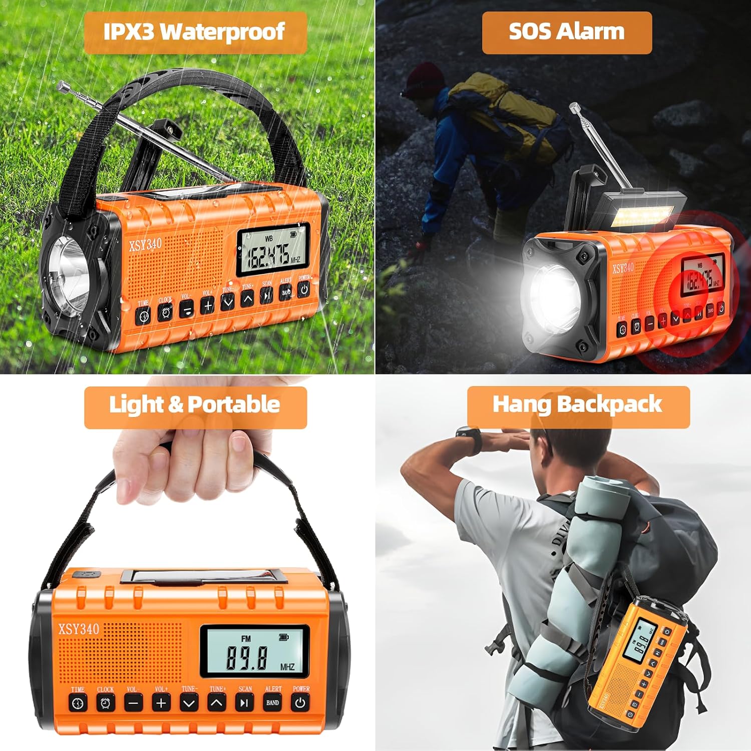 10000mAh Emergency Radio with NOAA Weather Portable Solar Powered Hand Crank AM/FM Survival Digital Display