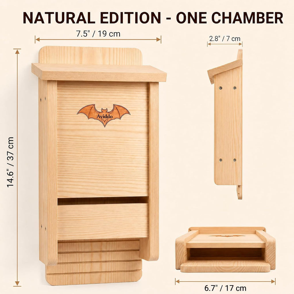 Bat House for Outdoor, Single-Chamber Wooden Bat Box, Easy to Hang