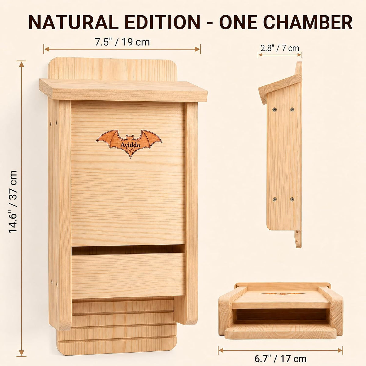 Bat House for Outdoor, Single-Chamber Wooden Bat Box, Easy to Hang
