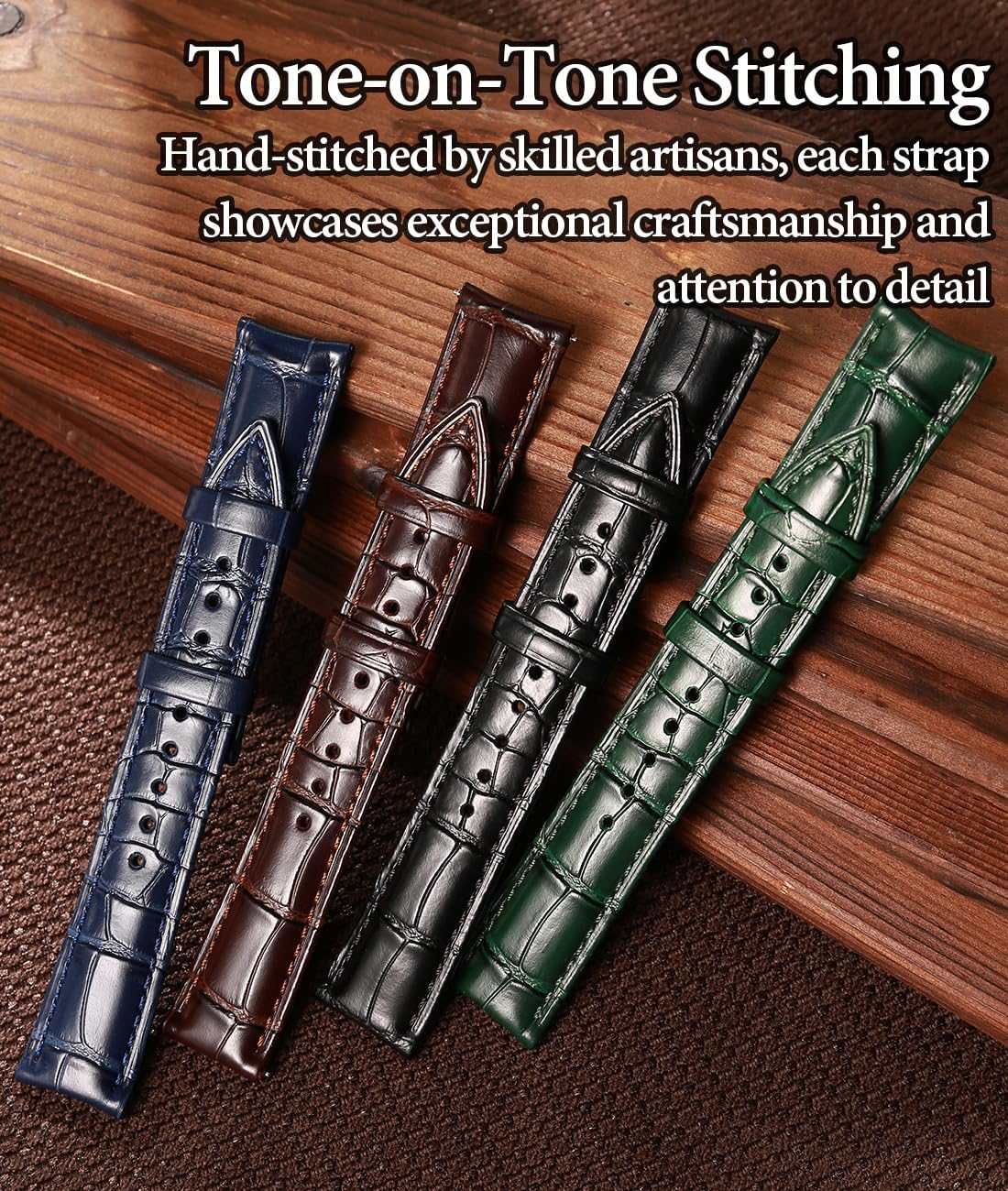 Leather Watch Band for Men, Quick-Release Alligator Grain Embossed | REZERO Watch Bands Replacement | Luxury Style |
