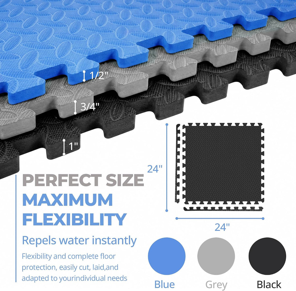 Puzzle Exercise Mat, 3/4 Inch EVA Interlocking Foam Gym Flooring for Home Gym, Garage, Apartments, High-Density