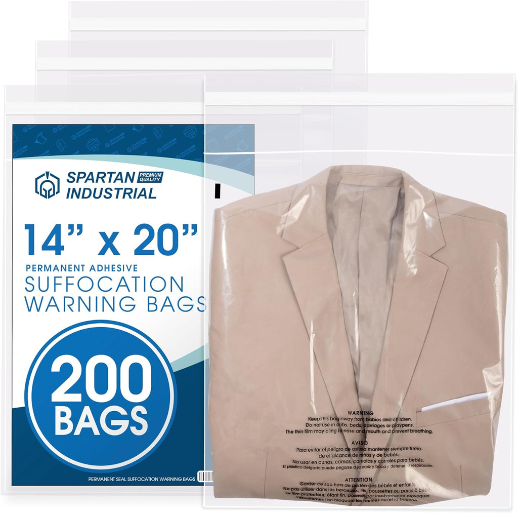 14” X 20” (200 Count) Self Seal Clear Poly Bags with Suffocation Warning